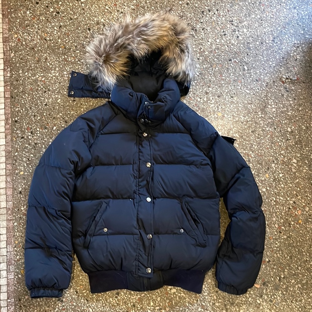 Women’s Pyrenex Heritage Navy Blue Puffer-sz 38-like new!Removable fur trim hood